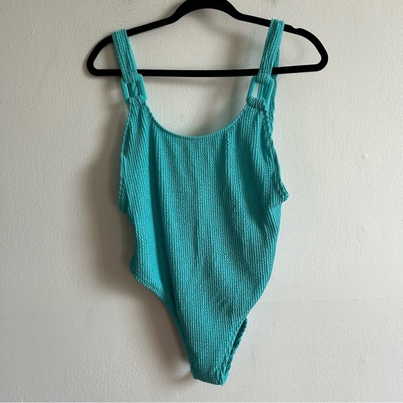 Aerie Sz L Blue Cheekiest Shimmery One Piece Swimsuit - Picture 2 of 8